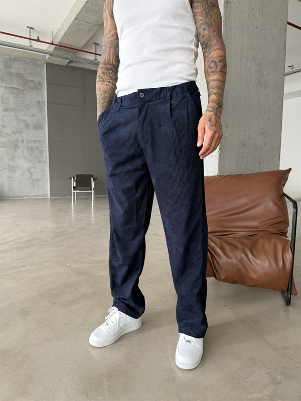 Kadife Basic Baggy Pantolon - Lacivert