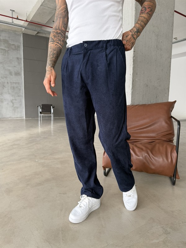 Kadife Basic Baggy Pantolon - Lacivert