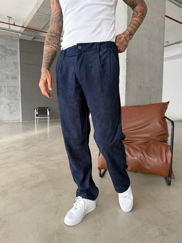 Kadife Basic Baggy Pantolon - Lacivert