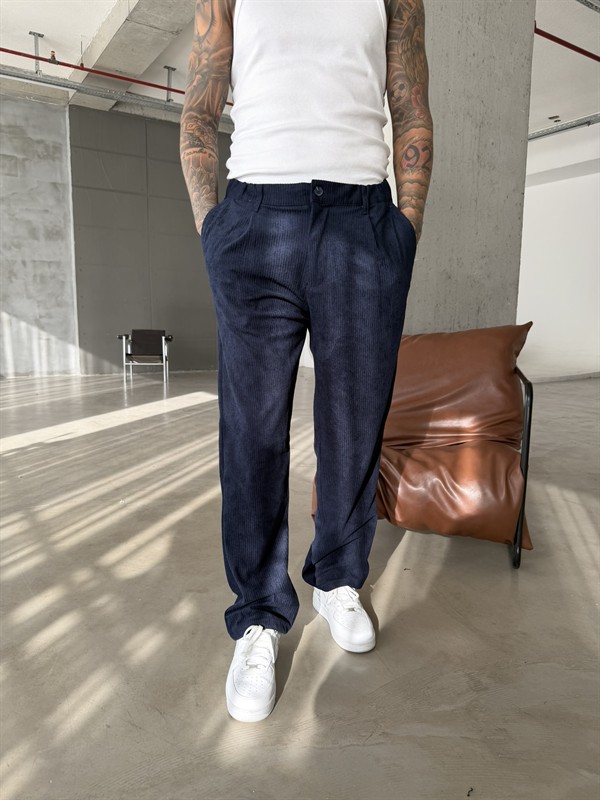 Kadife Basic Baggy Pantolon - Lacivert