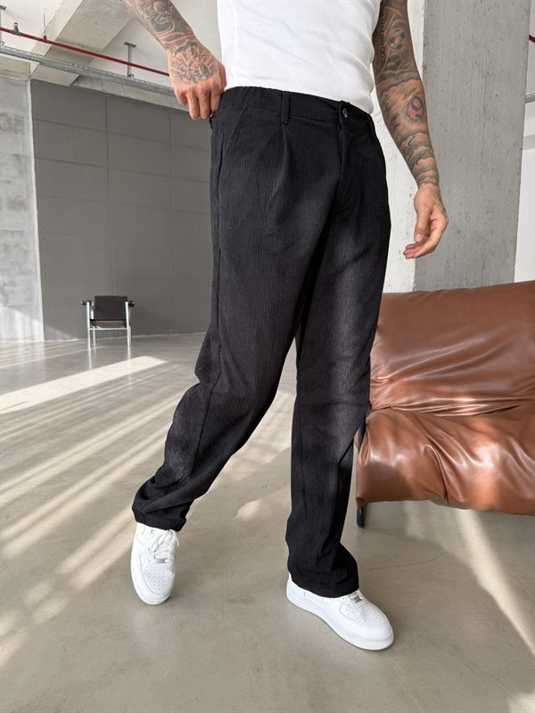 Kadife Basic Baggy Pantolon - Siyah