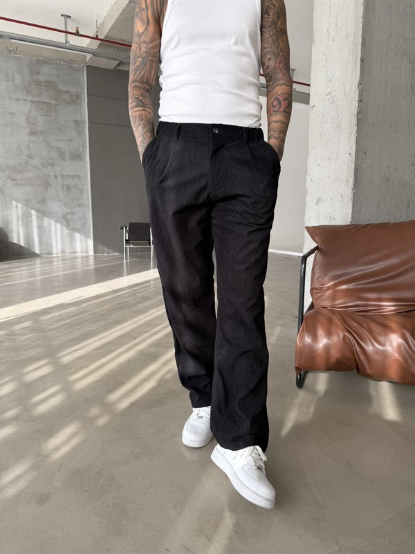 Kadife Basic Baggy Pantolon - Siyah