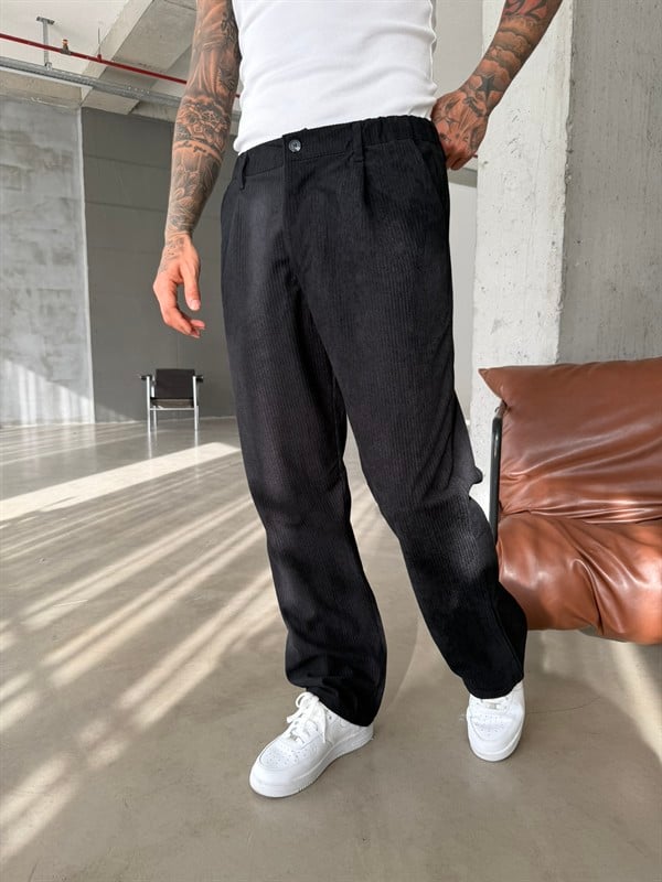 Kadife Basic Baggy Pantolon - Siyah