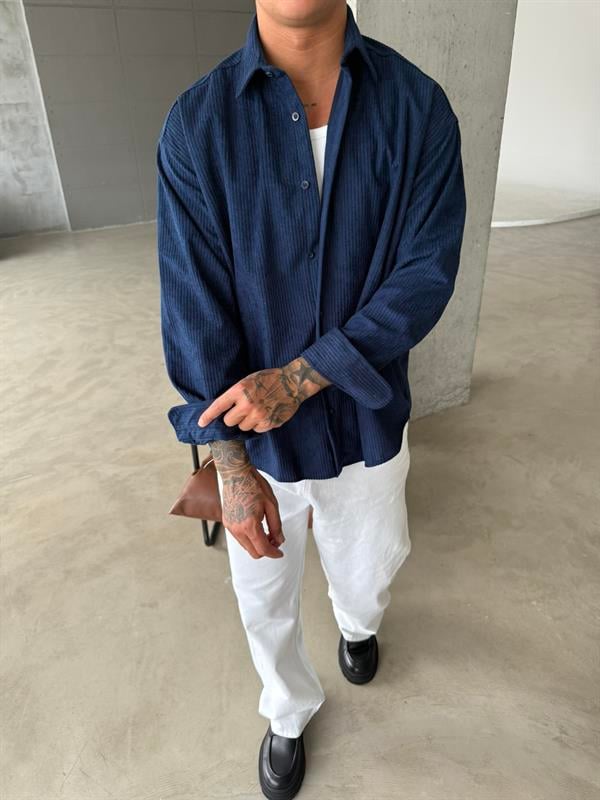 Kadife Fitilli Gömlek - Lacivert