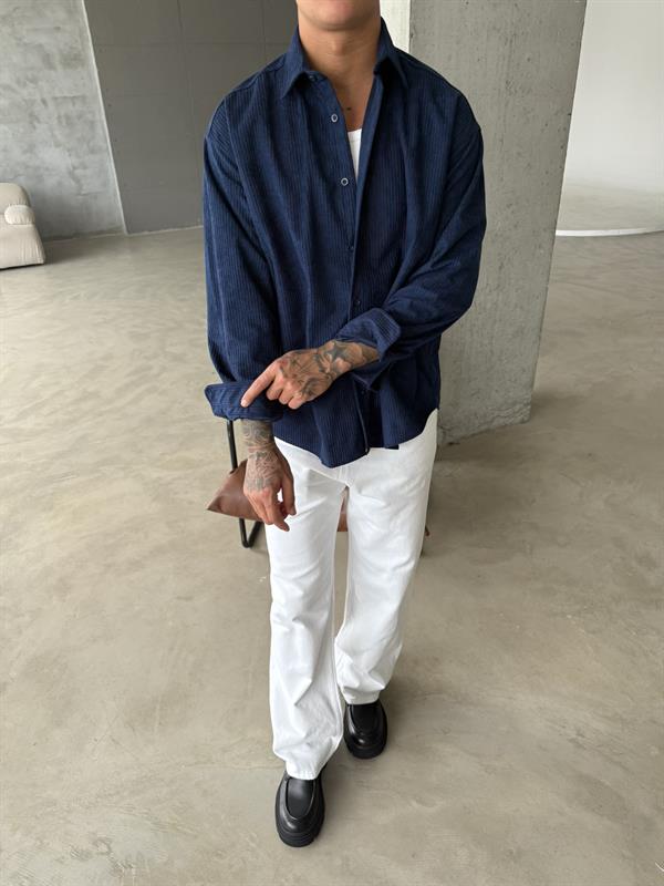 Kadife Fitilli Gömlek - Lacivert