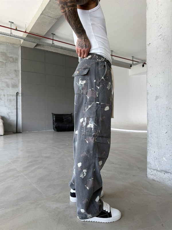 Kamuflaj Desenli Özel Seri Baggy Pantolon - Gri