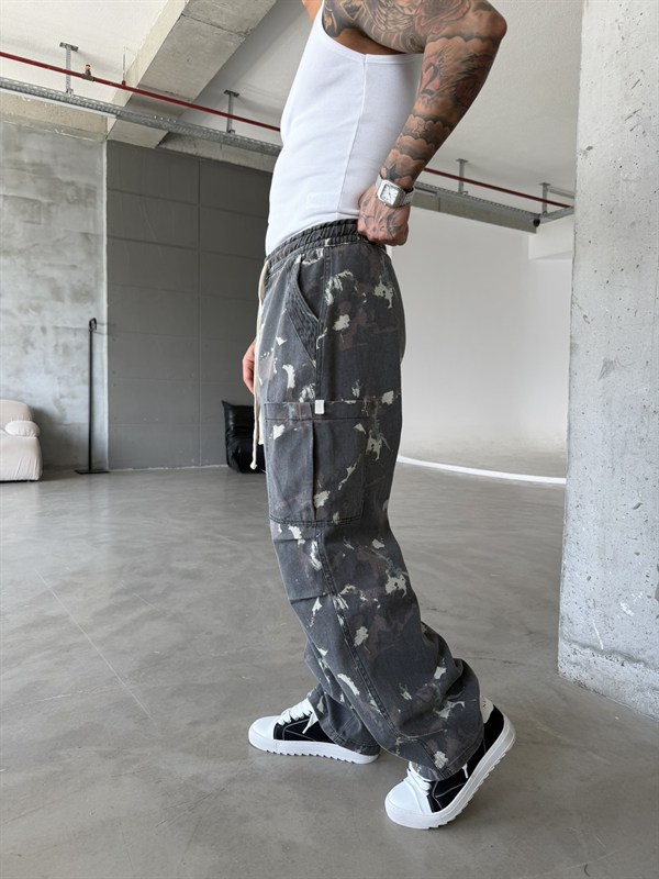 Kamuflaj Desenli Özel Seri Baggy Pantolon - Gri