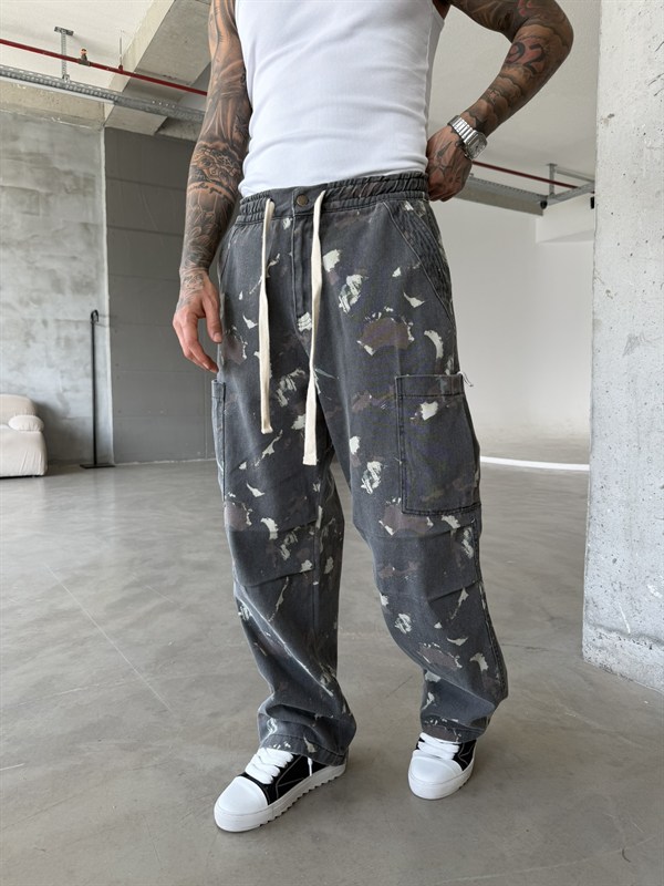 Kamuflaj Desenli Özel Seri Baggy Pantolon - Gri