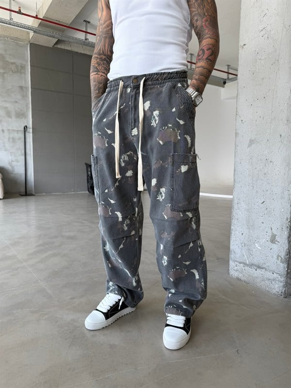 Kamuflaj Desenli Özel Seri Baggy Pantolon - Gri