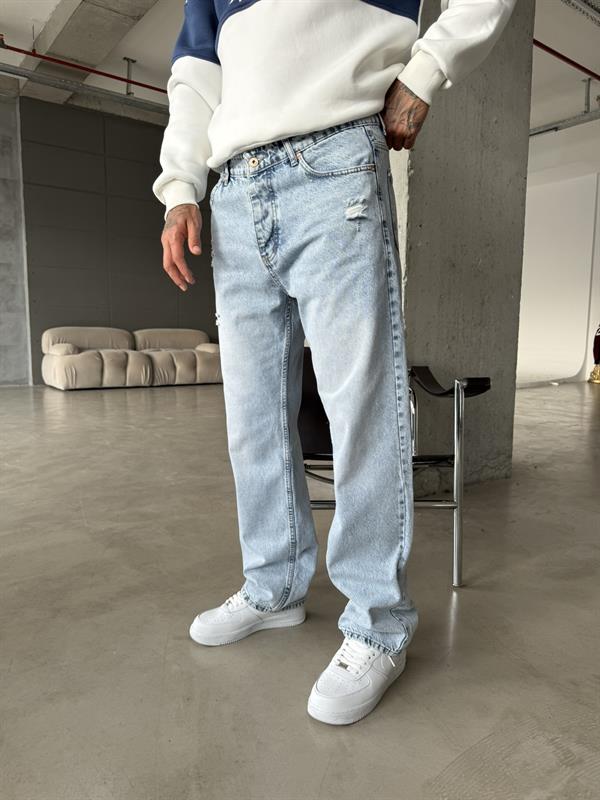 Kar Yıkama Yırtıklı Baggy - Mavi