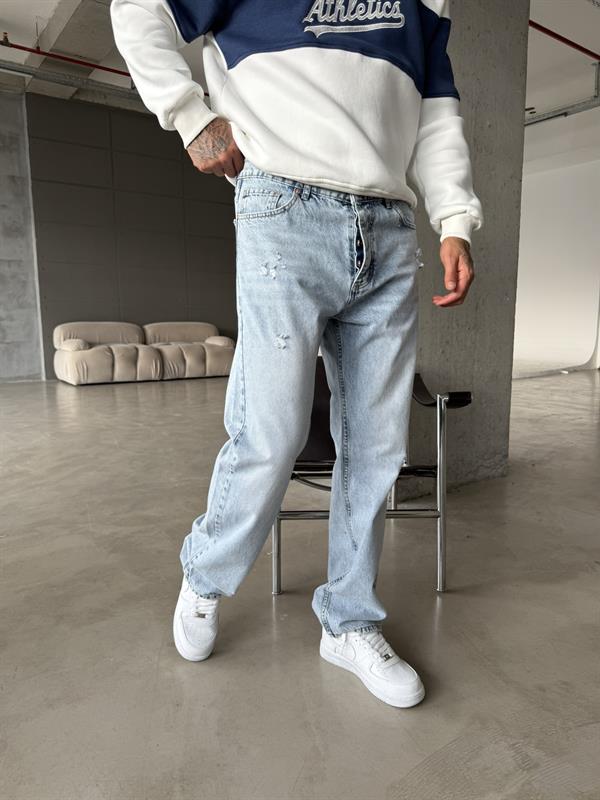 Kar Yıkama Yırtıklı Baggy - Mavi