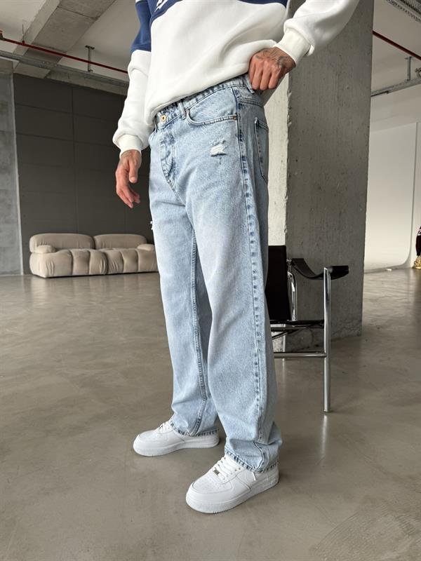 Kar Yıkama Yırtıklı Baggy - Mavi