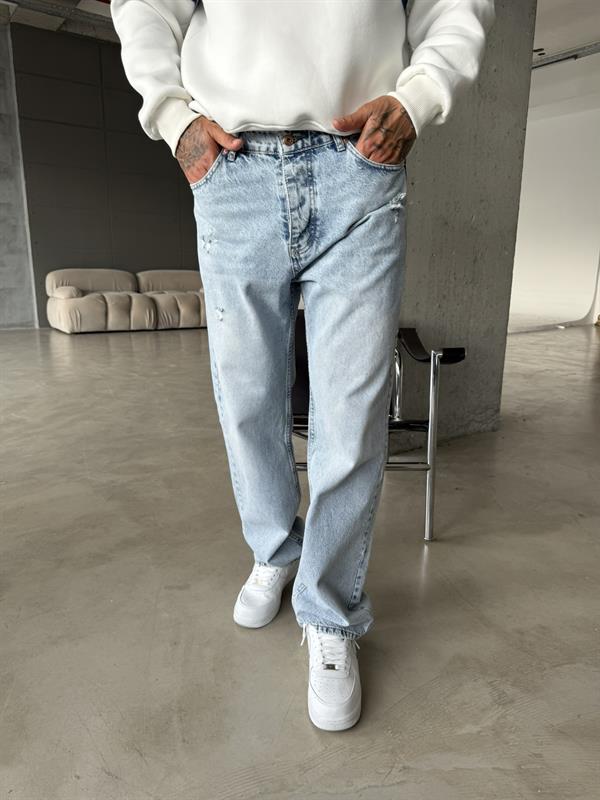 Kar Yıkama Yırtıklı Baggy - Mavi