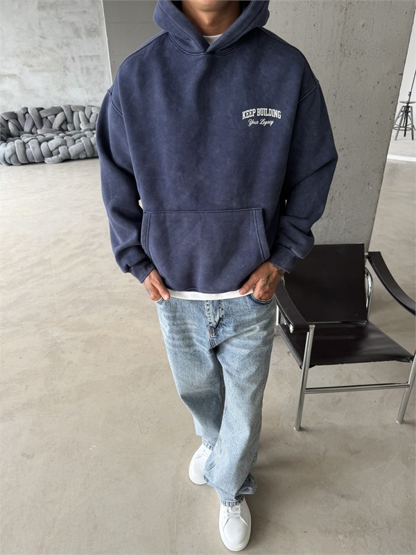 Keep Building Premium Acid Yıkama Hoodie