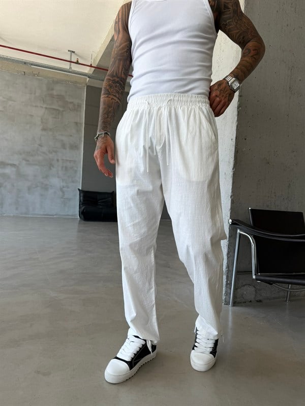 Keten Basic Pantolon - Beyaz