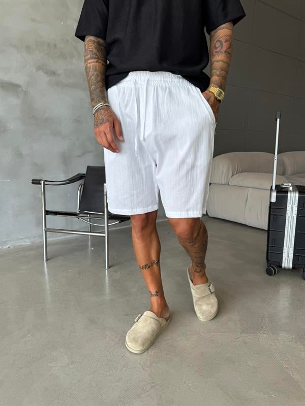 Keten Basic Şort - Beyaz