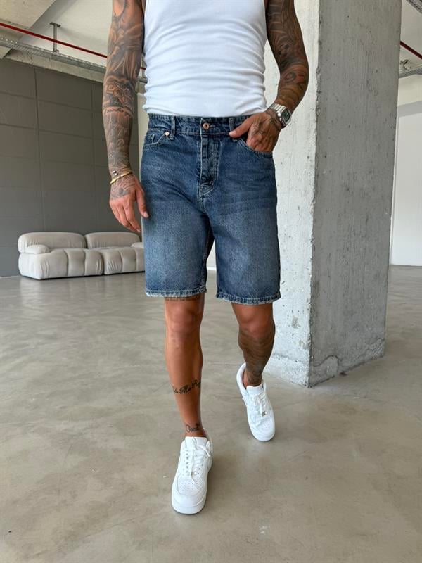 Koyu Yıkamalı Denim Şort - İndigo