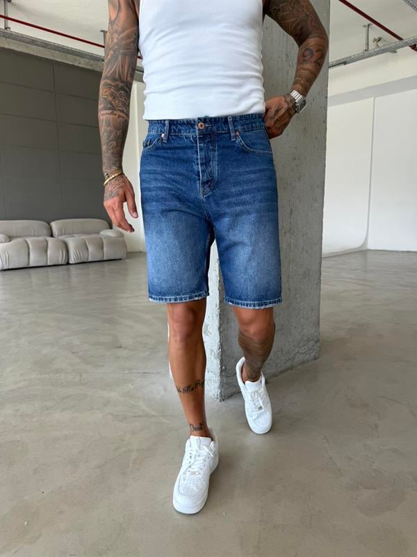 Lacivert Yıkamalı Denim Şort - Lacivert