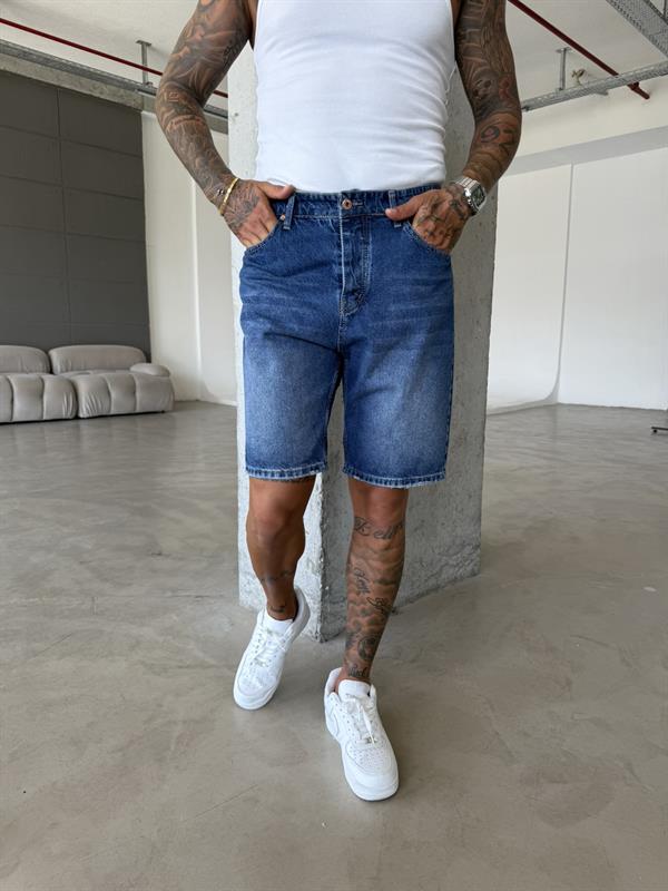 Lacivert Yıkamalı Denim Şort - Lacivert