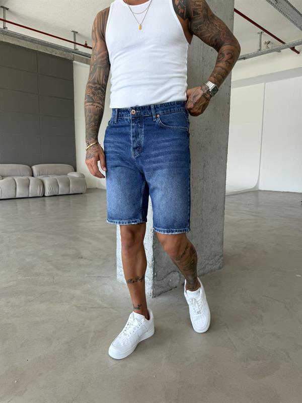 Lacivert Yıkamalı Denim Şort - Lacivert