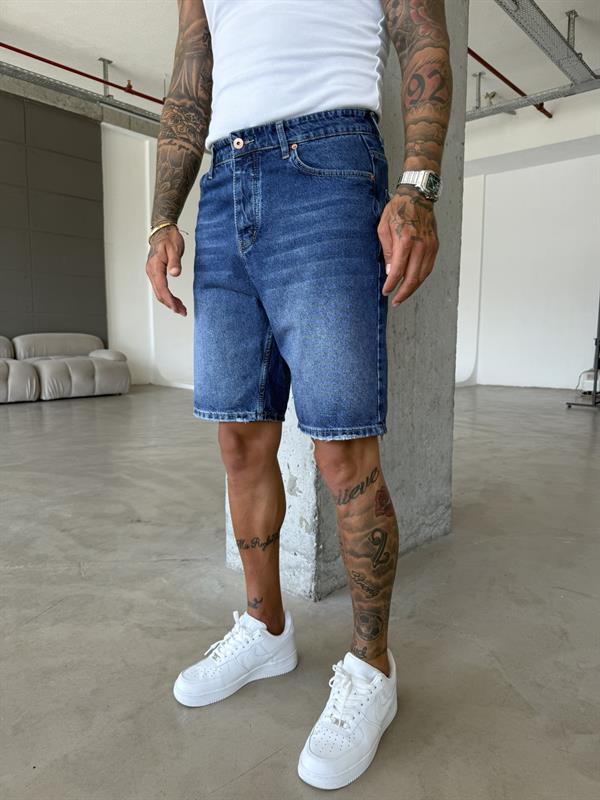 Lacivert Yıkamalı Denim Şort - Lacivert
