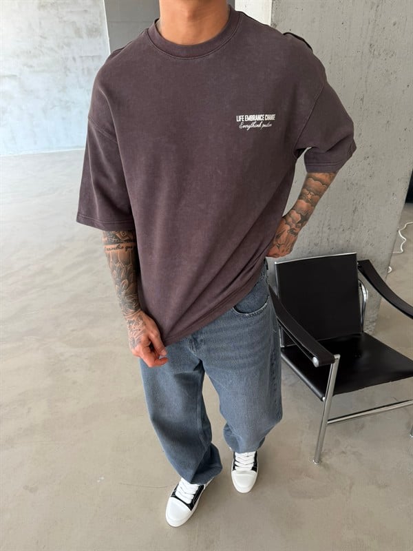 Life Embrance Change Basic T-Shirt - Kahve