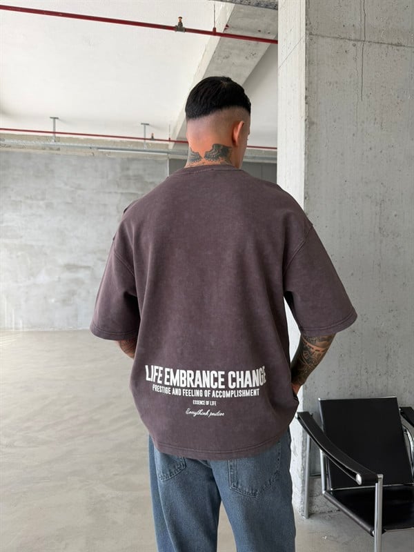 Life Embrance Change Basic T-Shirt - Kahve