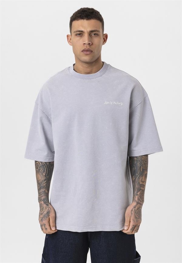 Life Of The Party Oversize Yıkamalı T-Shirt-Gri