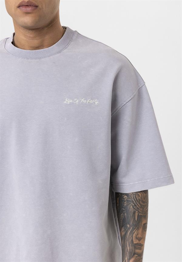 Life Of The Party Oversize Yıkamalı T-Shirt-Gri