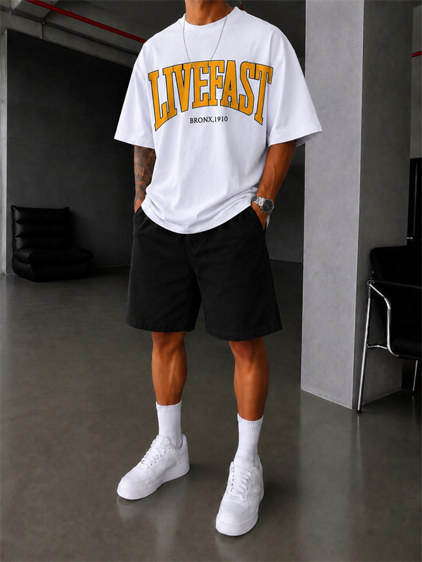 LİVEFAST Ön Baskılı Oversize T-Shirt - Beyaz