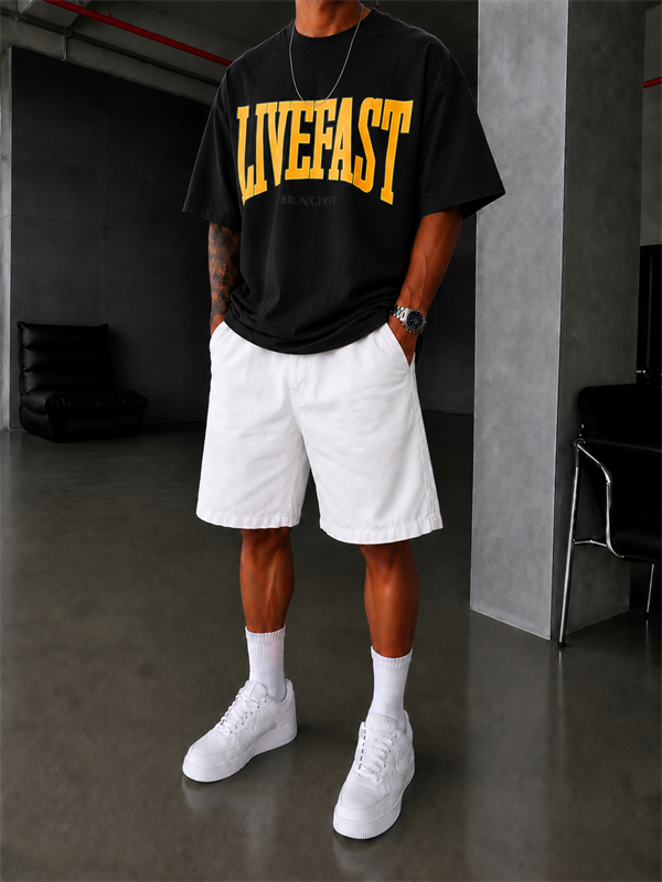 LİVEFAST Ön Baskılı Oversize T-Shirt - Siyah