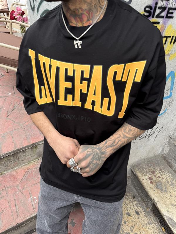 LİVEFAST Ön Baskılı Oversize T-Shirt - Siyah
