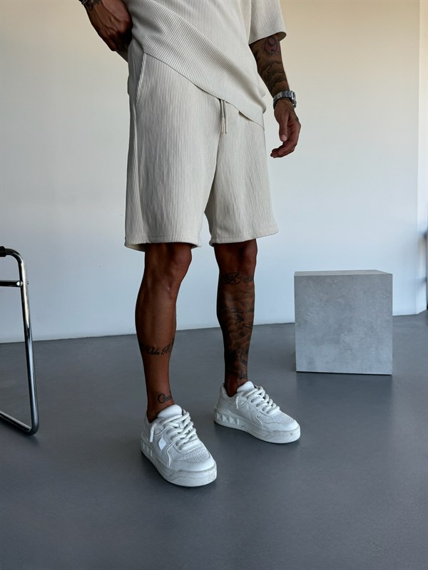 Loose Fit Cord Shorts  - Bej