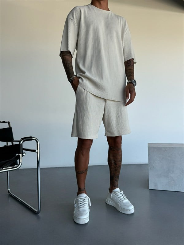 Loose Fit Cord Shorts  - Bej
