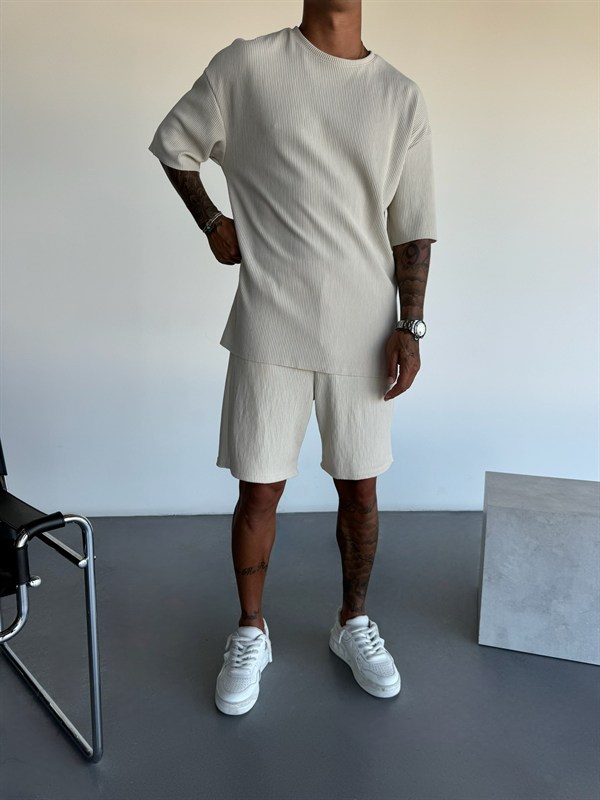 Loose Fit Cord Shorts  - Bej