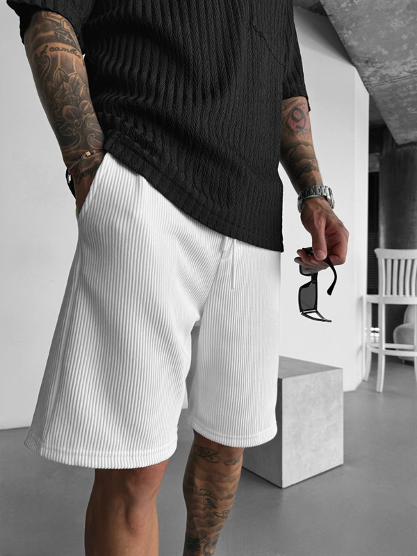 Loose Fit Cord Shorts  - Beyaz
