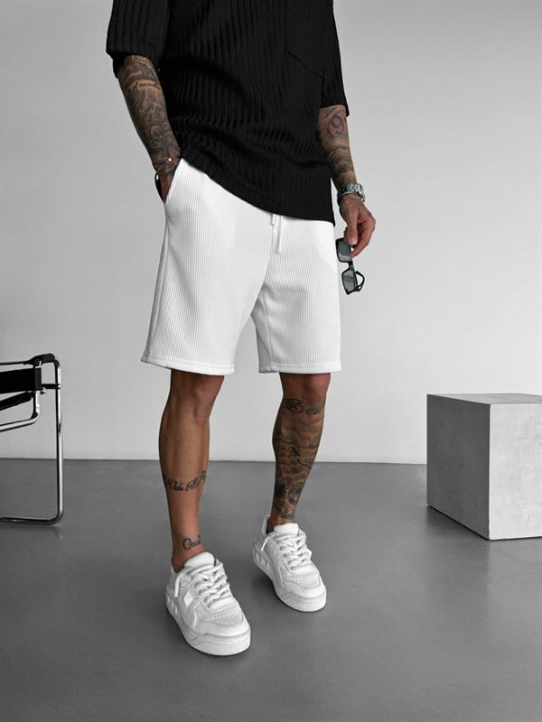 Loose Fit Cord Shorts  - Beyaz