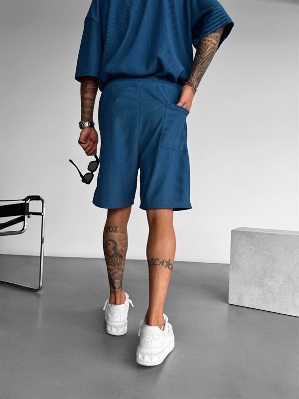 Loose Fit Cord Shorts  - İndigo