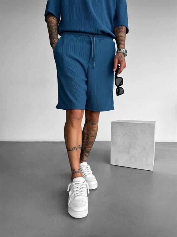 Loose Fit Cord Shorts  - İndigo