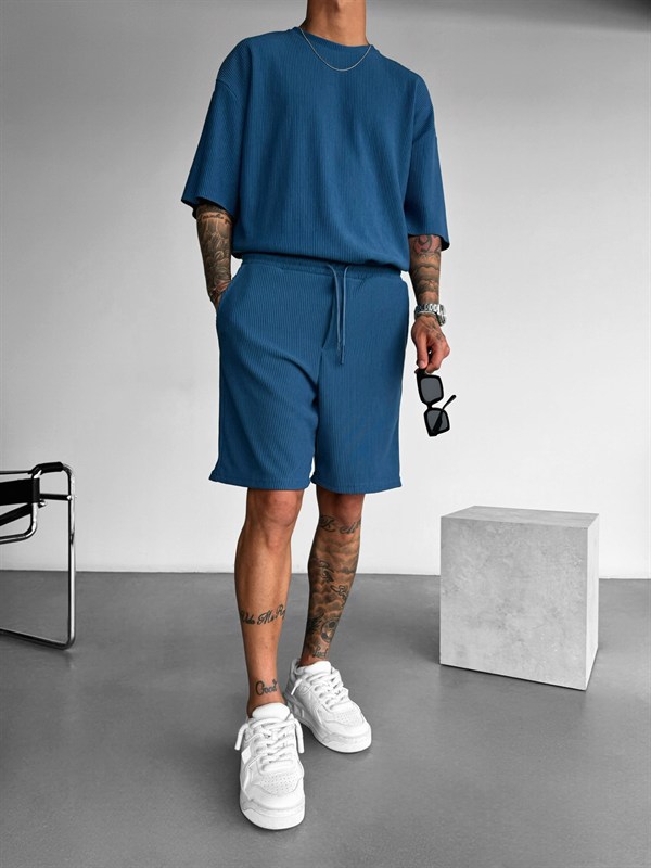 Loose Fit Cord Shorts  - İndigo