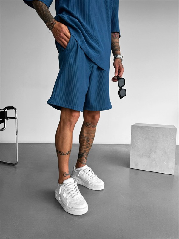 Loose Fit Cord Shorts  - İndigo