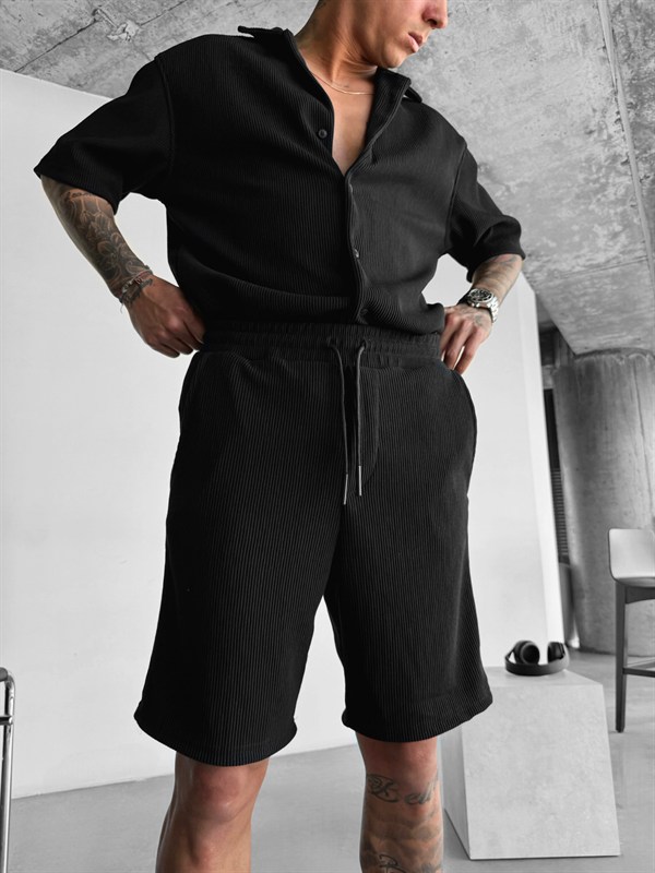Loose Fit Cord Shorts  - Siyah