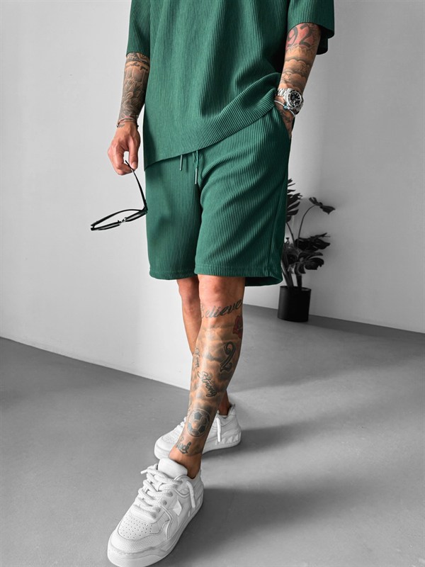 Loose Fit Cord Shorts  - Yeşil