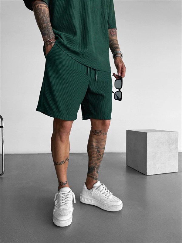 Loose Fit Cord Shorts  - Yeşil