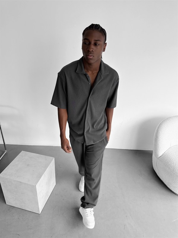 Loose Fit Ribbed Trousers - Antrasit