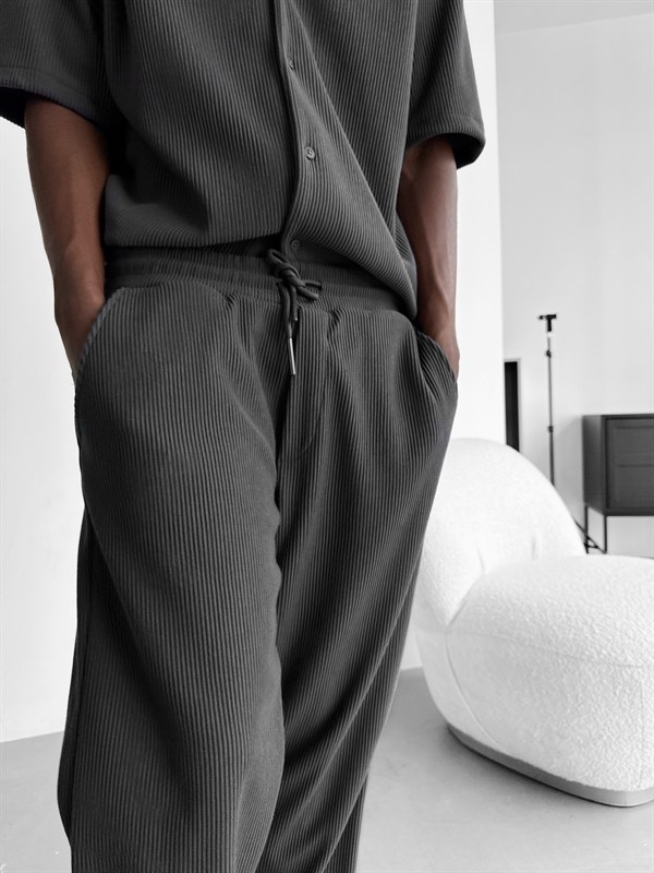 Loose Fit Ribbed Trousers - Antrasit