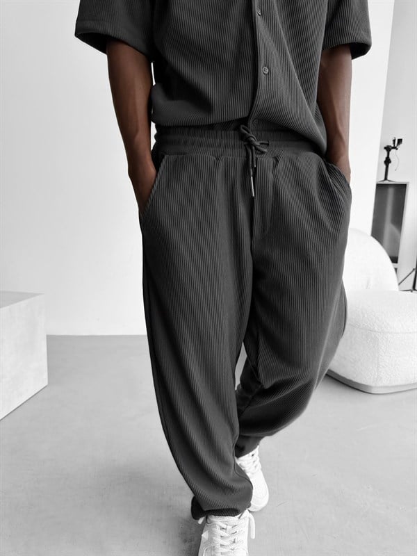Loose Fit Ribbed Trousers - Antrasit