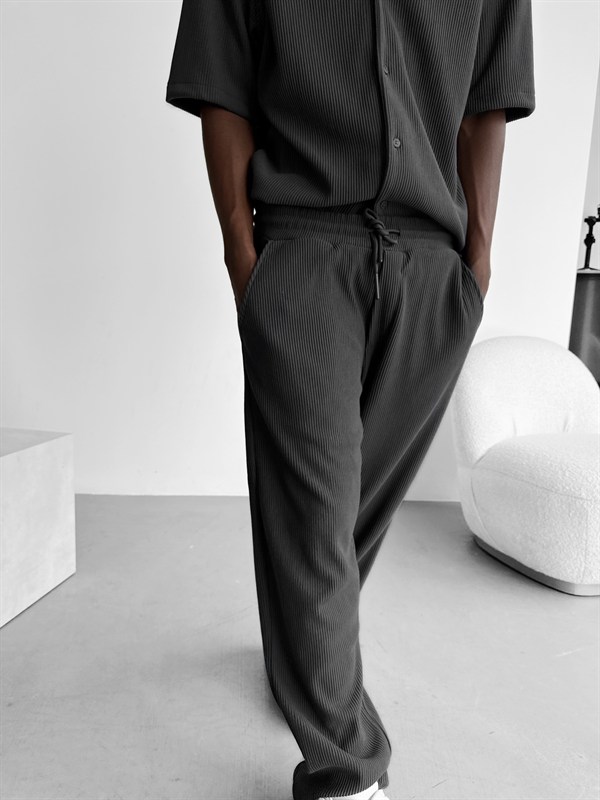 Loose Fit Ribbed Trousers - Antrasit