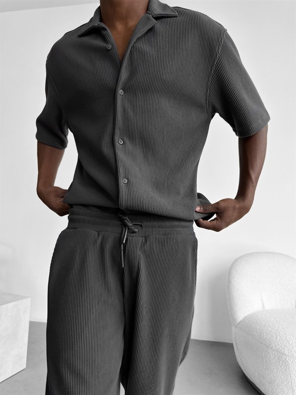 Loose Fit Ribbed Trousers - Antrasit