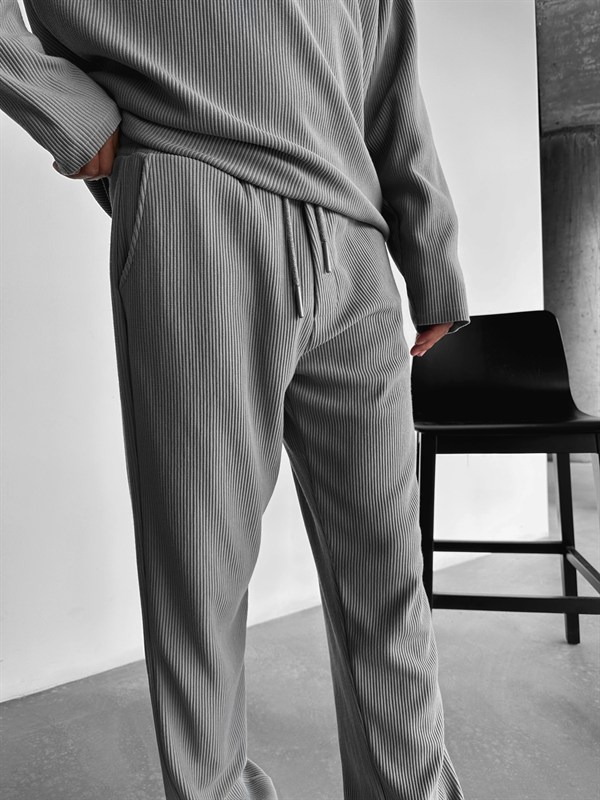 Loose Fit Ribbed Trousers - Gri
